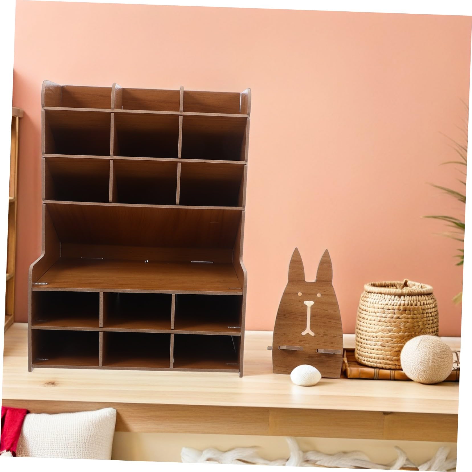 Angoily Portapenne in Legno per Scrivania con Scomparti per Matite Righelli e Gomme Contenitore Organizer da Scrivania in Legno Massello per Cancelleria