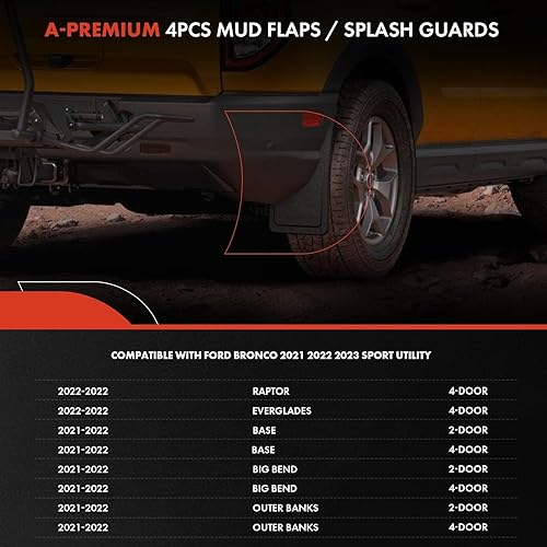 Miniatura 3 de A-Premium - 4 protectores contra salpicaduras con herrajes compatibles con Ford Bronco 2024-2021, 4 y 2 puertas - para base, Everglades, Raptor y