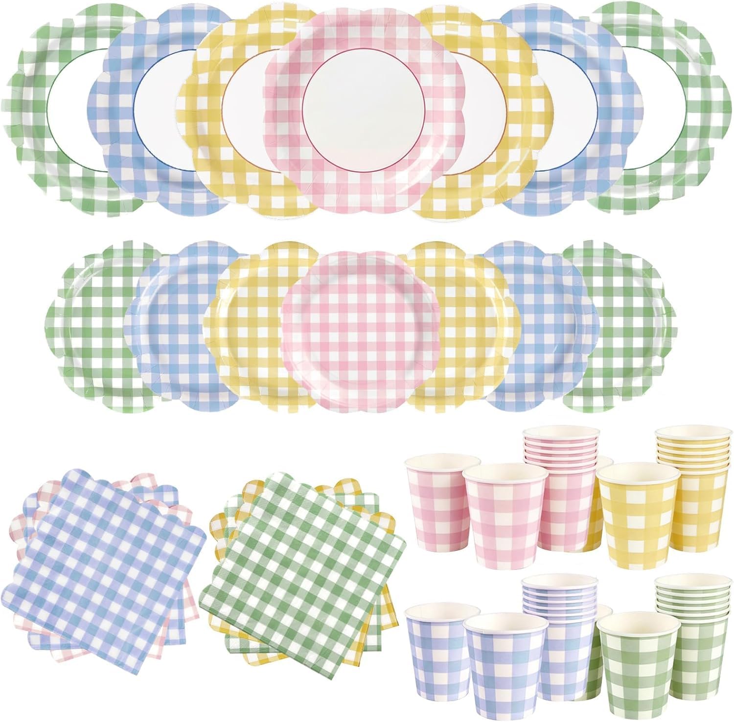 200 Pack Disposable Multicolored Checked Party Tableware Set