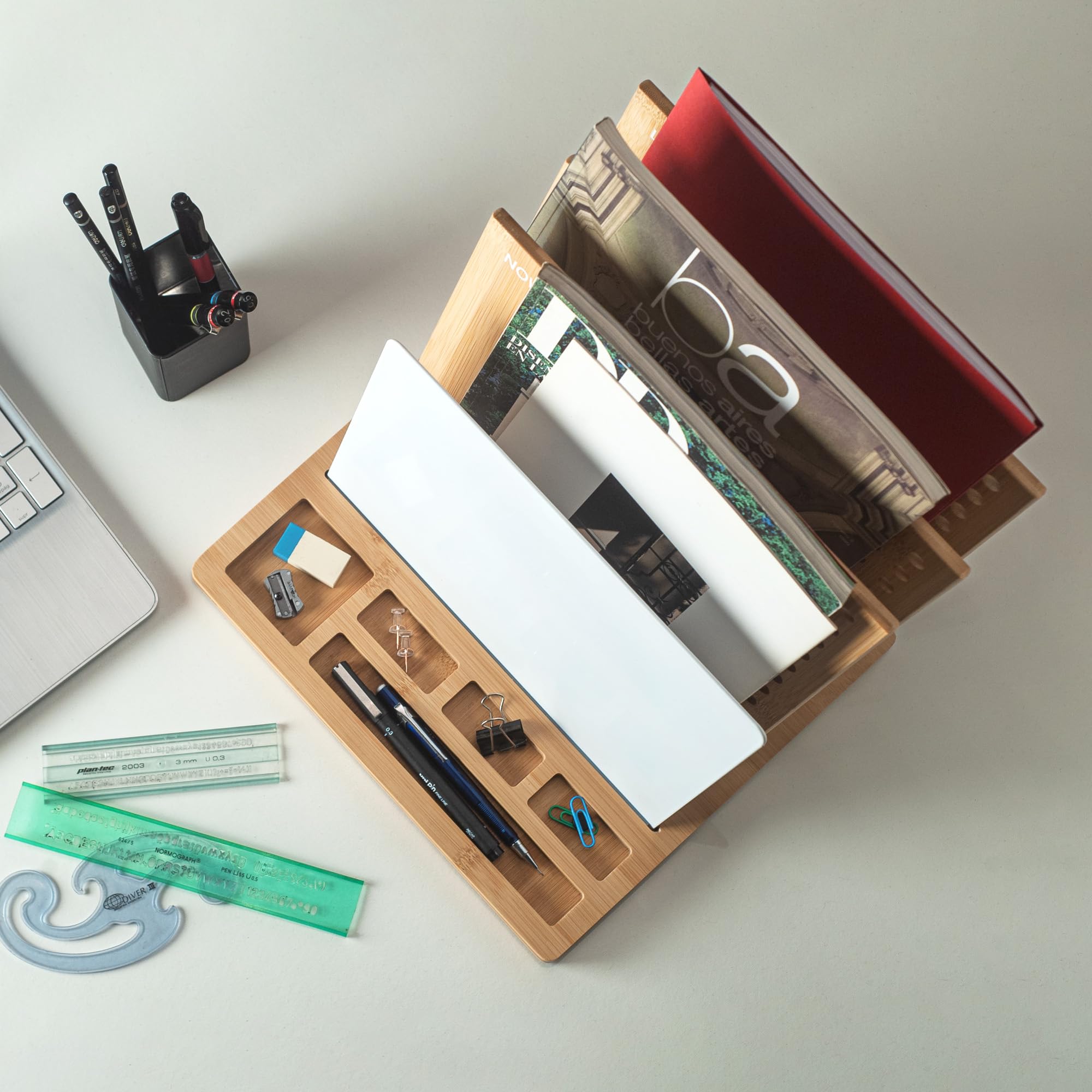 Organizador de archivos de madera para sistema de escritorio: solución perfecta para organización de oficina en casa, clasificador de archivos y soporte de archivos para escritorio,