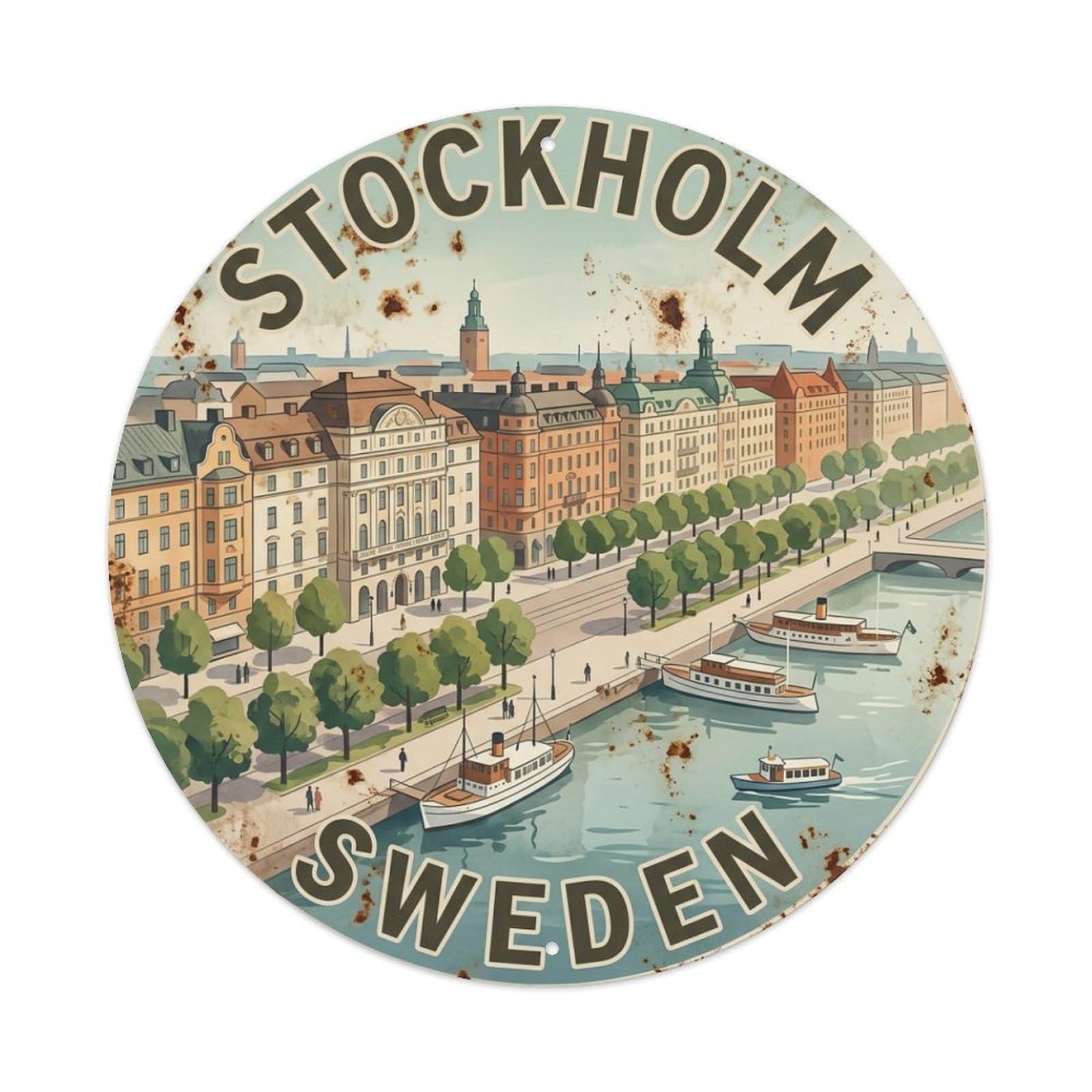 Vintage Travel Strandvagen Sweden Boulevard Metal Tin Sign
