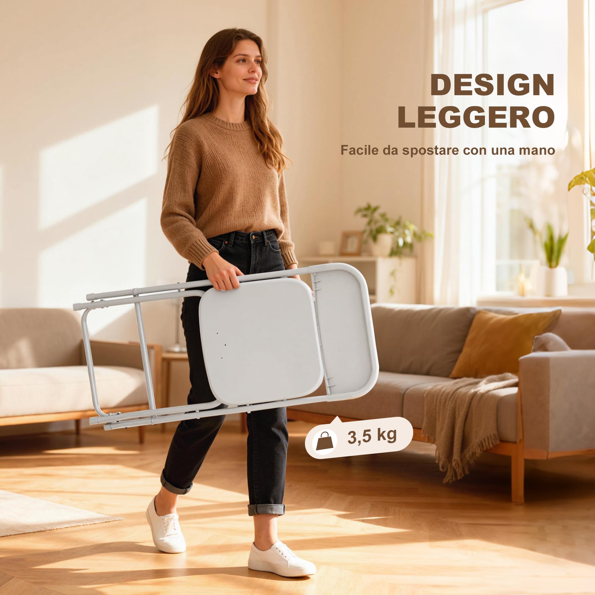 HOMCOM Set di 4 Sedie Pieghevoli in PP con Fori di Drenaggio, Sedie Richiudibili Salvaspazio Portatili in Acciaio, Sedia Pieghevole da Interno per Casa, Ufficio, Cucina, Eventi, 45x49x79.5 cm, Bianco