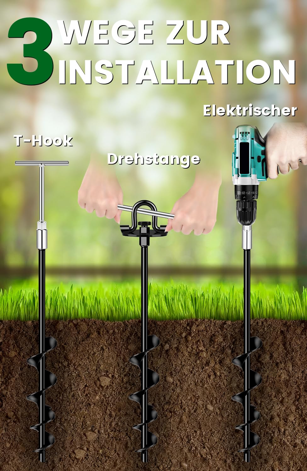 Piquets 40 cm 4 pièces avec sangles, double fixation pour ancrages au sol, piquets robustes à visser, idéal pour accessoires de trampoline, résistant au vent fort - 3