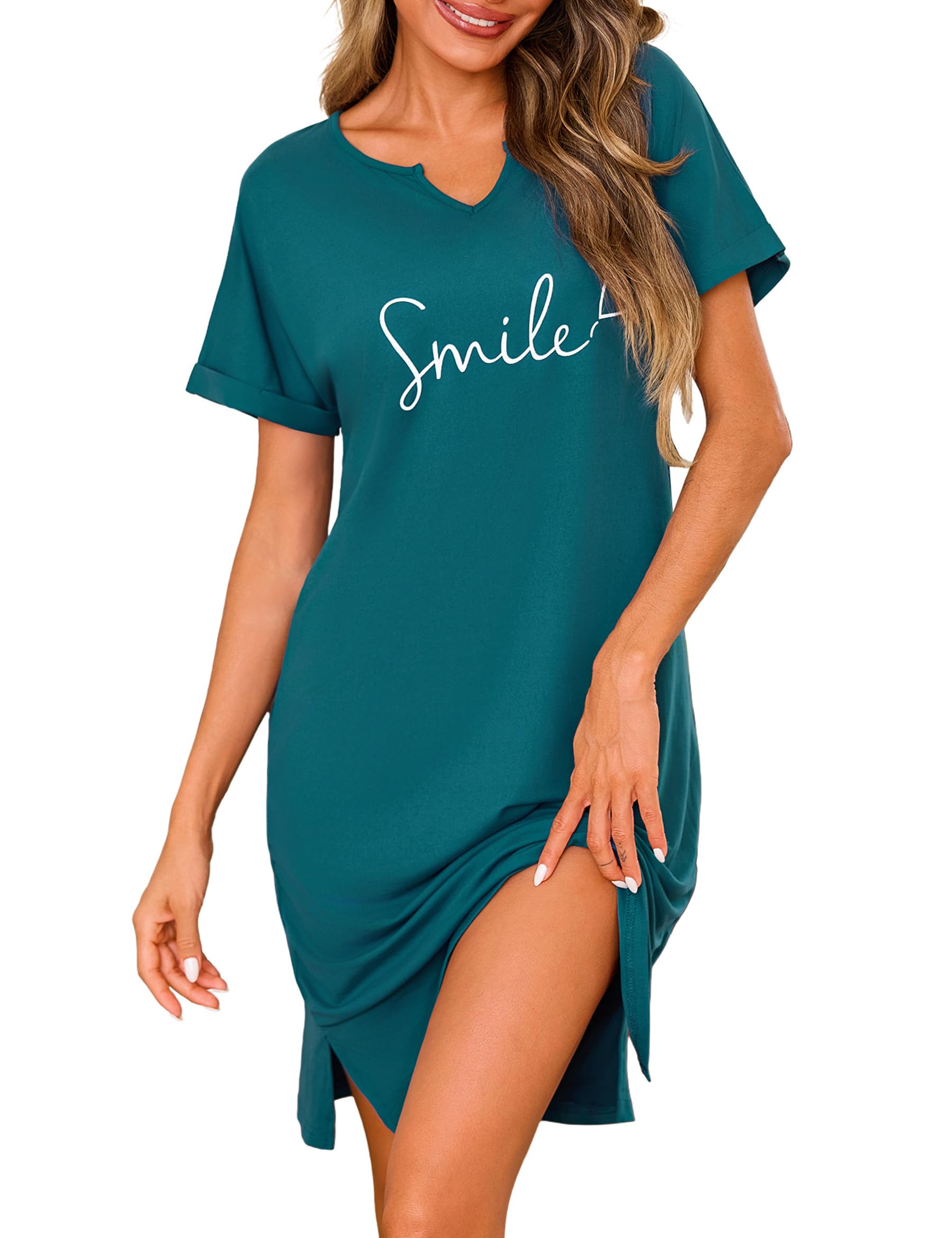 Jahetuul Nachthemd Damen Kurzarm gestreift Nachthemden Baumwolle Sommer locker Schlafshirt Mädchen Nachthemd Flügelärmel Nachtwäsche mit Brusttasche