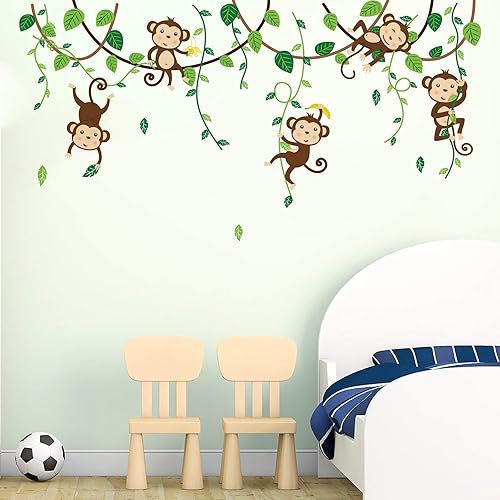 decalmile Calcomanías de pared para árbol de escalada de mono animales de la selva calcomanías de pared para habitación de los niños guardería