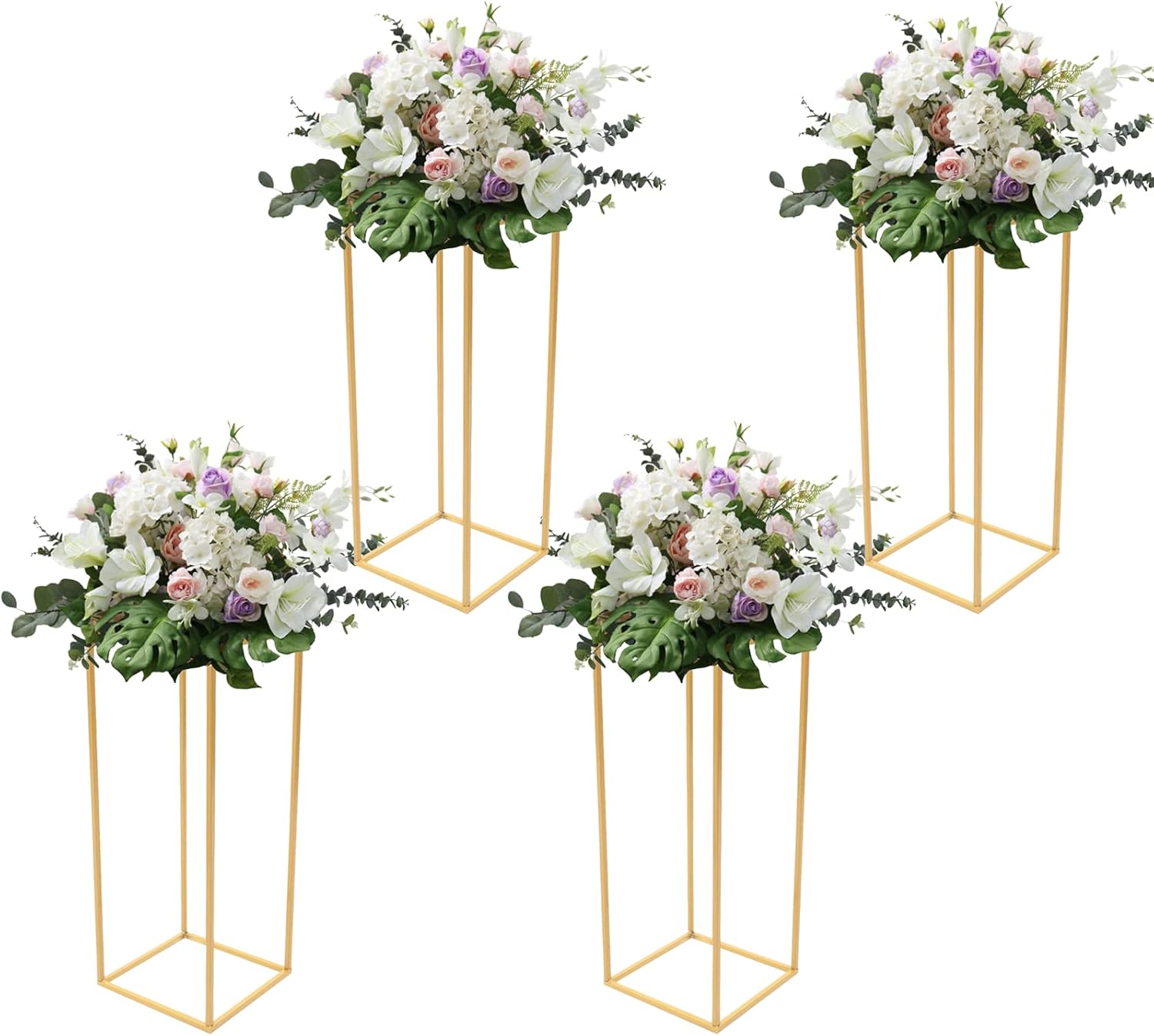 DYRABREST Gold Wedding Flower Stand Pack of 4, 24 Inch Tall Vase Column Stand Flower Holder, Metal Geometric Centerpieces for Table, Home Party Wedding Decorations Display Rack, Tools-free Assembly
