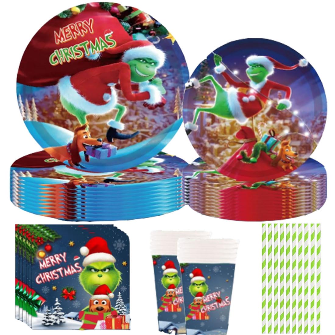 Kesote Weihnachts-Partygeschirr Set – 72 Teile Für 24 Gäste, Inkl. Teller & Servietten | Festliches Rot & Grün