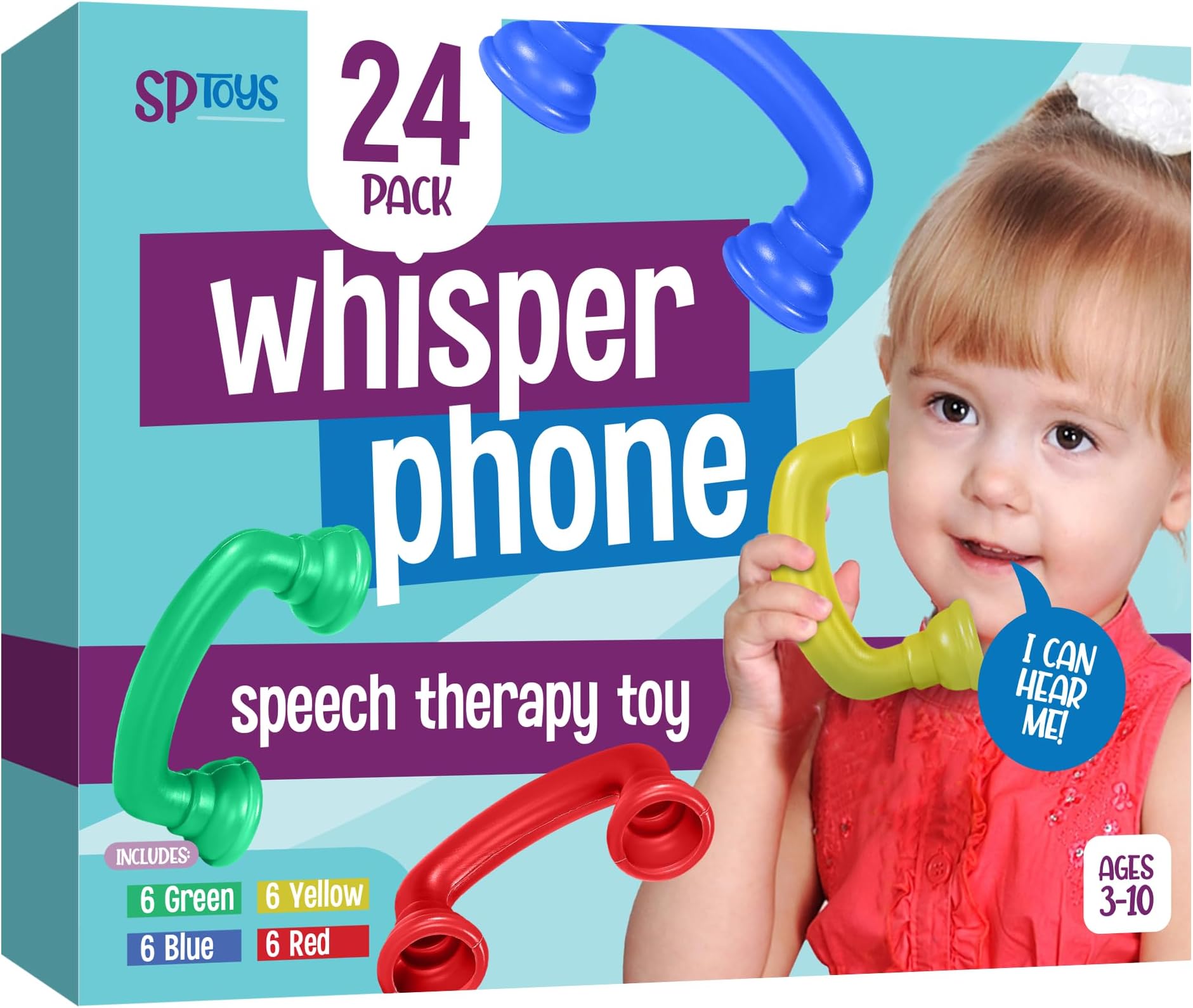 Reading Phones [24 Pack Multi Color] Auditory Feedback Whisper Phone Classroom Manipulative, Speech Therapy Toy Tool - Accelerates Reading Fluency & Pronunciation