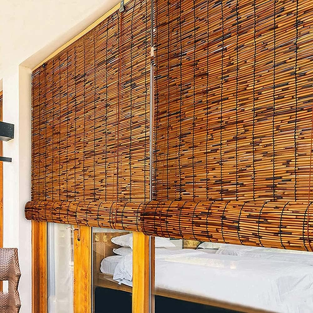 Hxsm 竹すだれ ブラインド 遮光 竹スクリーン 天然 激安セール ロールスクリーン 室内 間仕切り 目隠し 竹簾 和風 180x250cm 屋外 スタマイズ可能 レトロプライ 日除け 天然の葦のカーテン