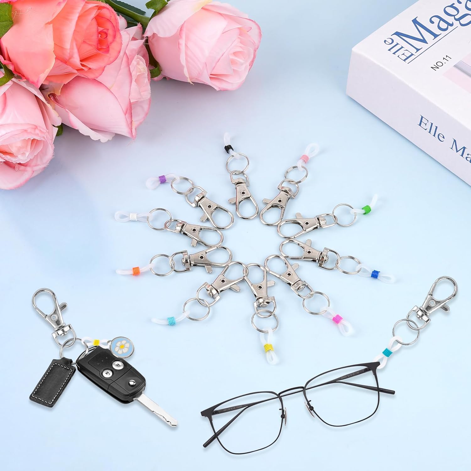 150 Pack Pen Holder for Lanyard, Retractable Mini Badge Reel Accessories, Pen Lobster Clasps with Colorful Silicone Clips for Sharpie Nurse Teacher Aattachment Office Use Keychain