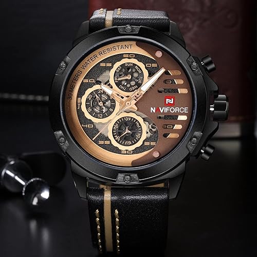 Miniatura 5 de NAVIFORCE Sport Military Watches for Men Waterproof Watch Analog Quartz Leather Band Date Calendar Clock Wristwatch