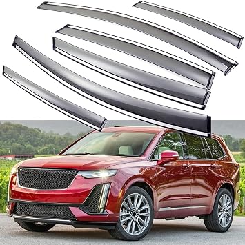 Side Wind Deflector Window Visor Vent Shade Rain Guards Compatible with Cadillac XT6 2020 2021 2022 2023 2024 2025 2026, Sun Shield Window Visor, Tape-On 6 pcs