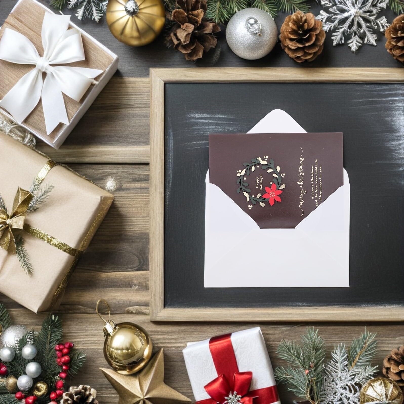 DOITOOL 20 Cartes de Vœux Vintage de Noël avec Enveloppes – Cartes Vierges à L’Intérieur Format Standard Papier Motifs Couronne et Moufles pour Fêtes de Fin D’Année et Invitations