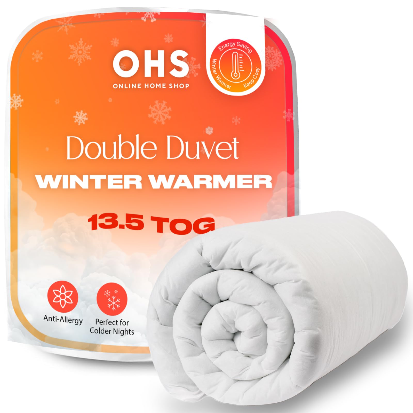 OHS 13.5 Tog Duvet - Winter Warm Quilt - Anti Allergy - Double Size - White Polyester