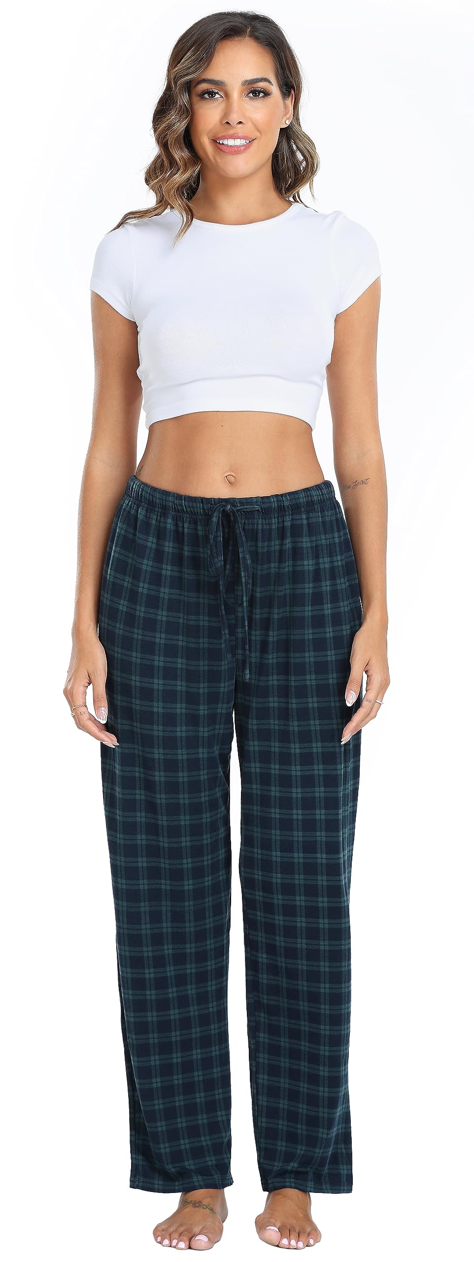 Lovasy Pantalones de Cuadros Mujer Largos Casual Pantalones Pijama de Mujer Dormir con Bolsillos y Cordón