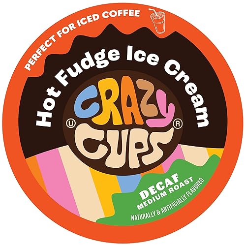 Crazy Cups Cápsulas de café con sabor descafeinado, Sundae de dulce de azúcar caliente, tazas de café de tostado medio de una sola porción para