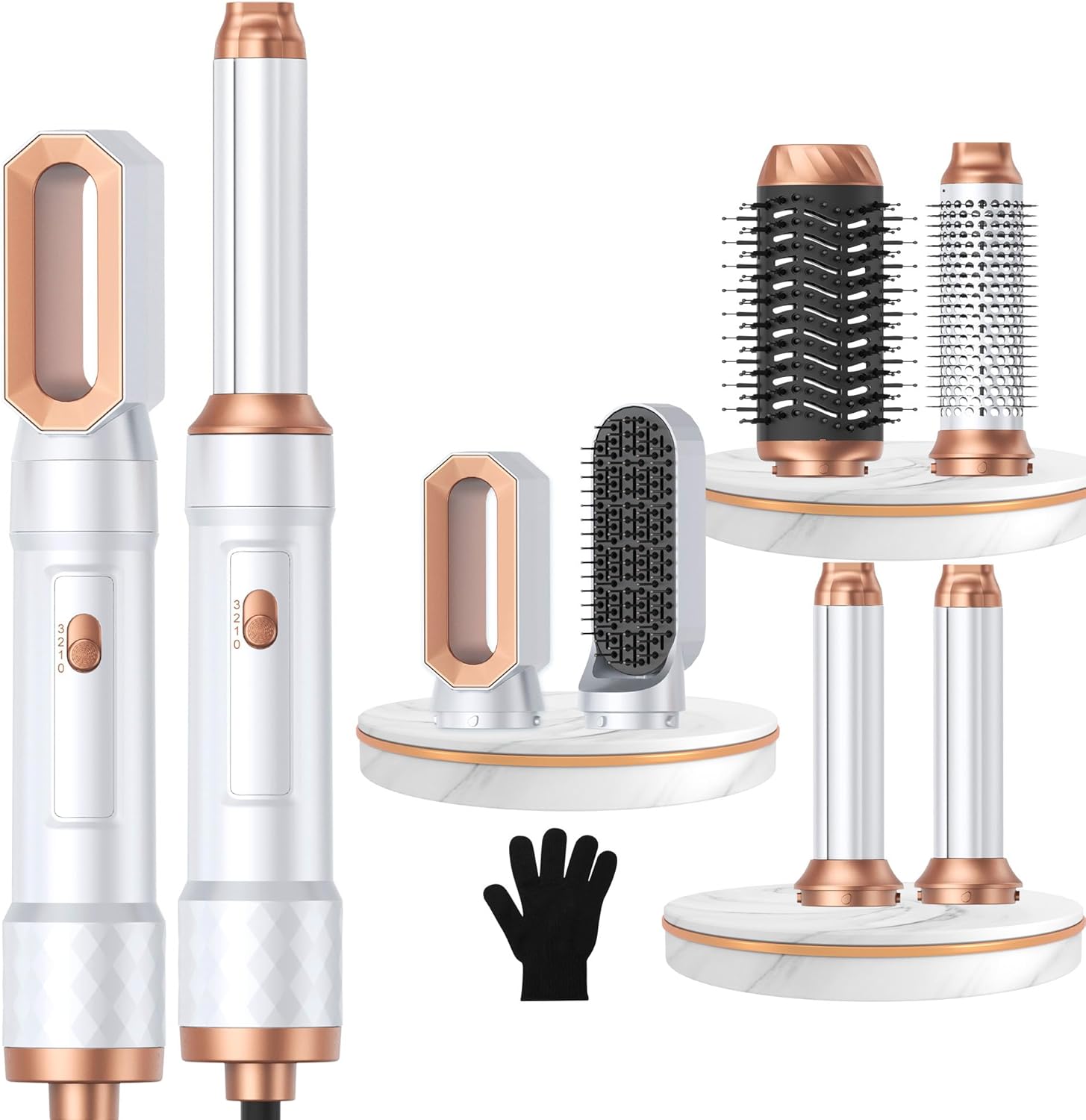 6 in 1 Air Styler Magic Hair Dryer Brush, Negative Ionic Blow Dryer Brush & 3 Heat Settings, Detachable Auto Curling & Straightening Volumizing, Frizz-Free Styling, Salon to Home Use (A-White-Pink)