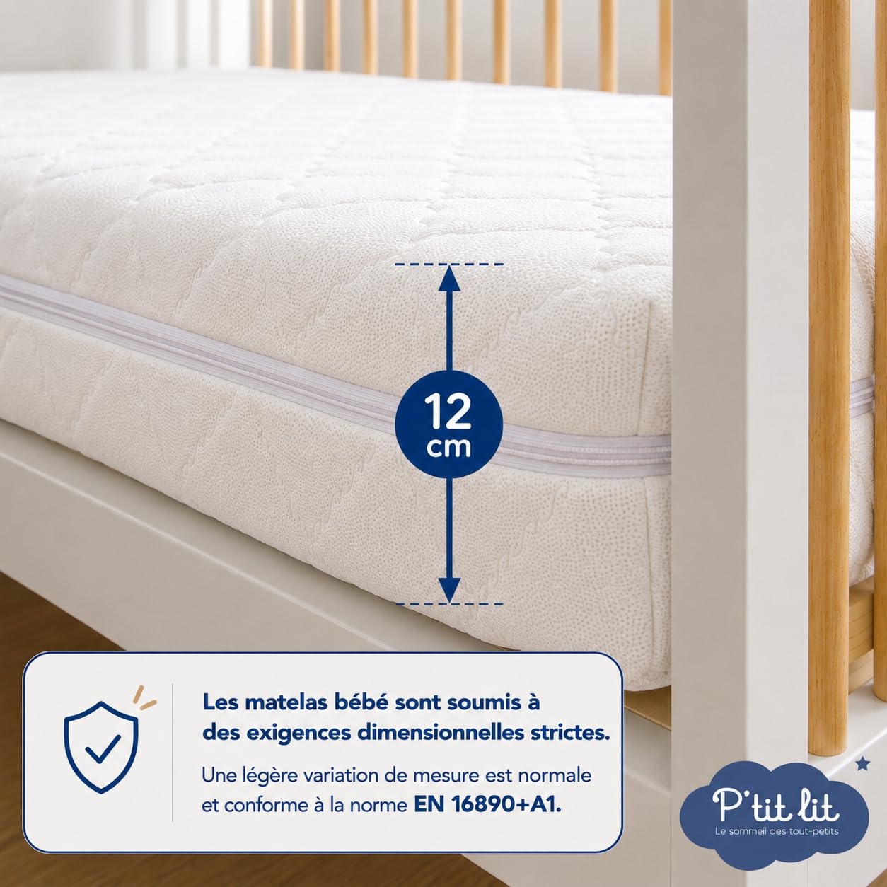 P'TIT LIT - Matelas Bébé Bamboo - 60x120 cm - Viscose Douce et Absorbante - sans Traitement Chimique - Déhoussable - Oeko Tex® - Fabrication Française
