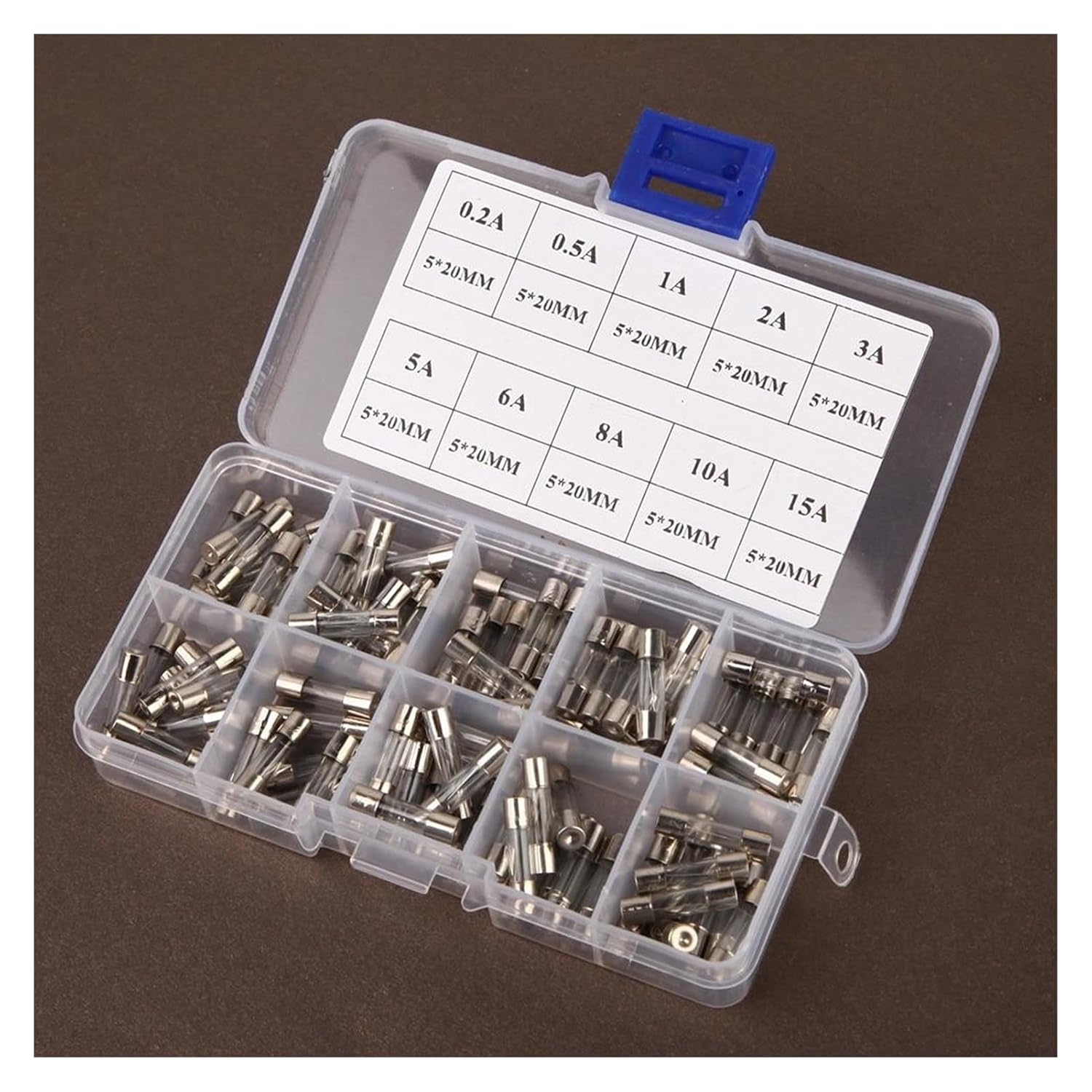 100PCS 5 x 20mm Fast Quick Blow Glass Tube Fuse Assortment Kit * 20 Classification Tool