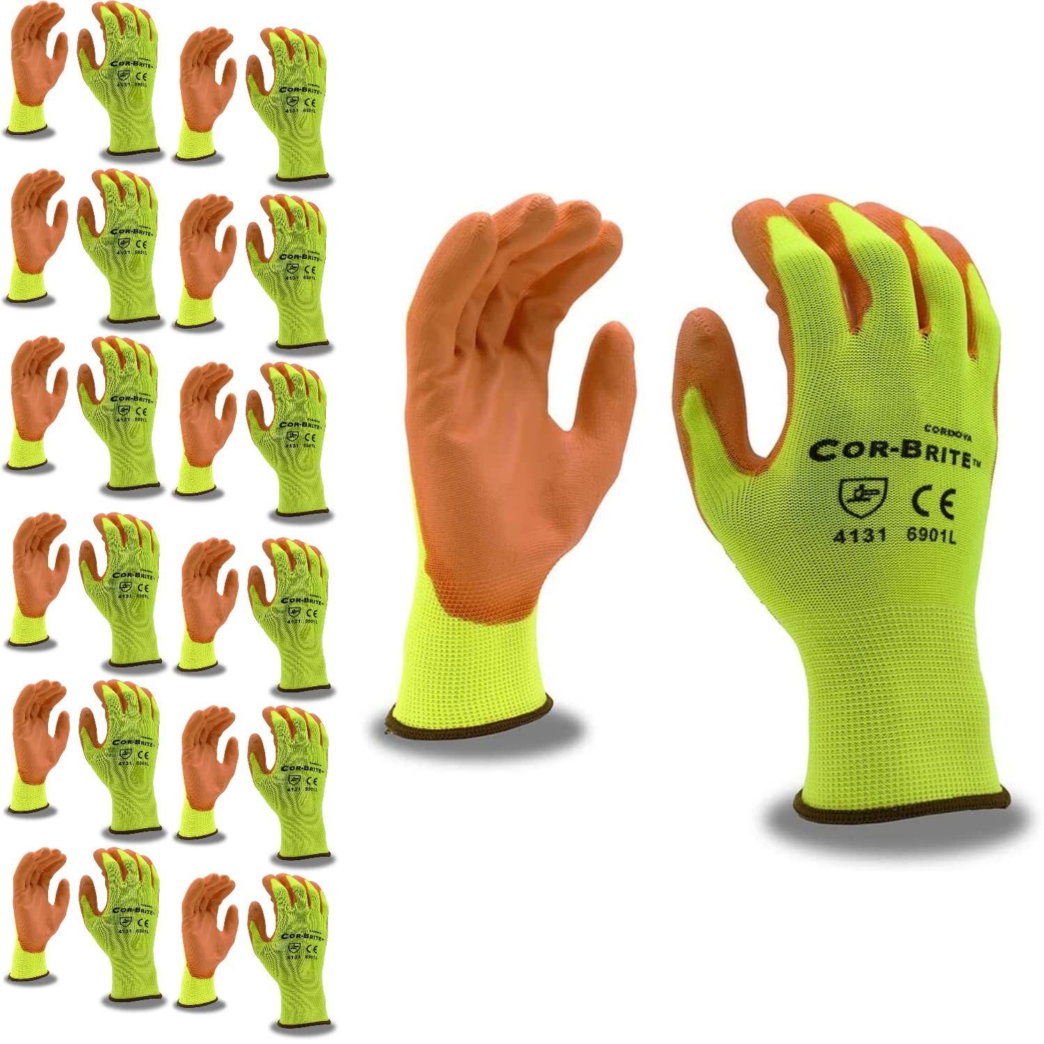Cordova 6901 Cor-Brite Hi-Vis Polyester Work Gloves with PU Palm