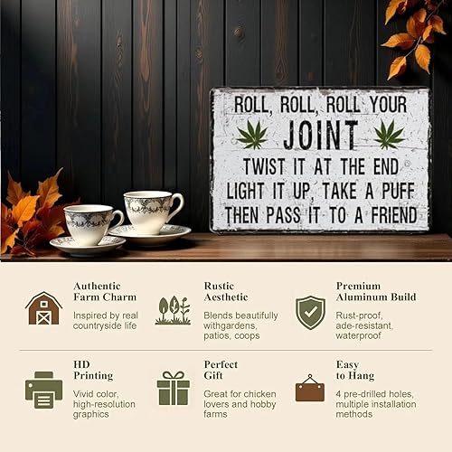 Miniatura 8 de Letrero de metal de hierro con eslogan de cannabis humorístico, placa decorativa para colgar en la pared, multiusos, preperforada, resistente a la