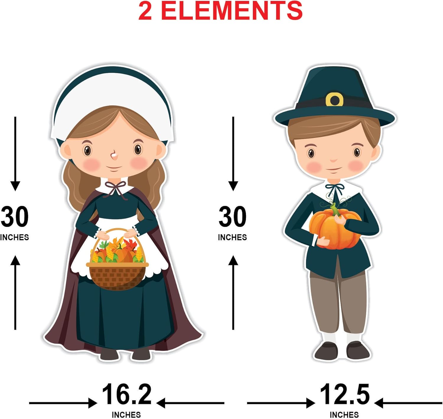Happy Thanksgiving Pilgrims Boy Girl Yard Sign Cutouts, Pilgrim, Autumn Thanksgiving Fall Pumpkin Turkey Yard Signs Decor With Metal Stakes, VP2017