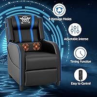 Vista 5 de Giantex Silla reclinable de masaje para juegos, sofá de juegos estilo carreras con respaldo reclinable, almohada lumbar de masaje, reposapiés Azul