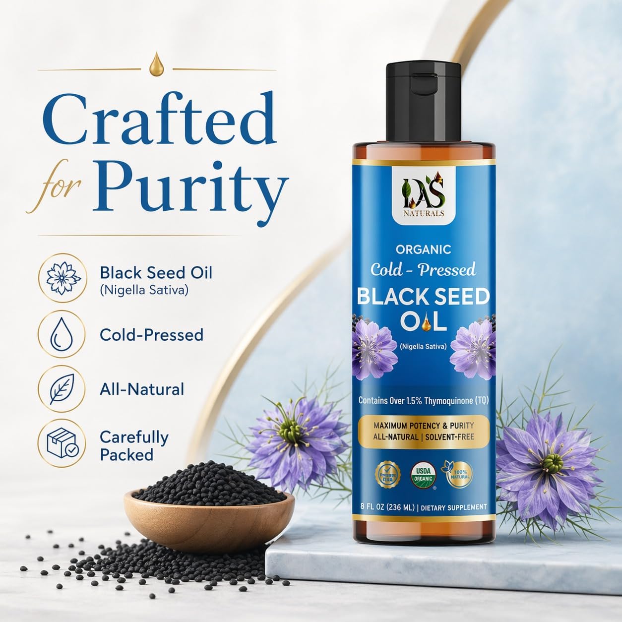 DAS Naturals Organic Black Seed Oil Cold Pressed, Nigella Sativa, 8 Fl Oz — Amazon image 7