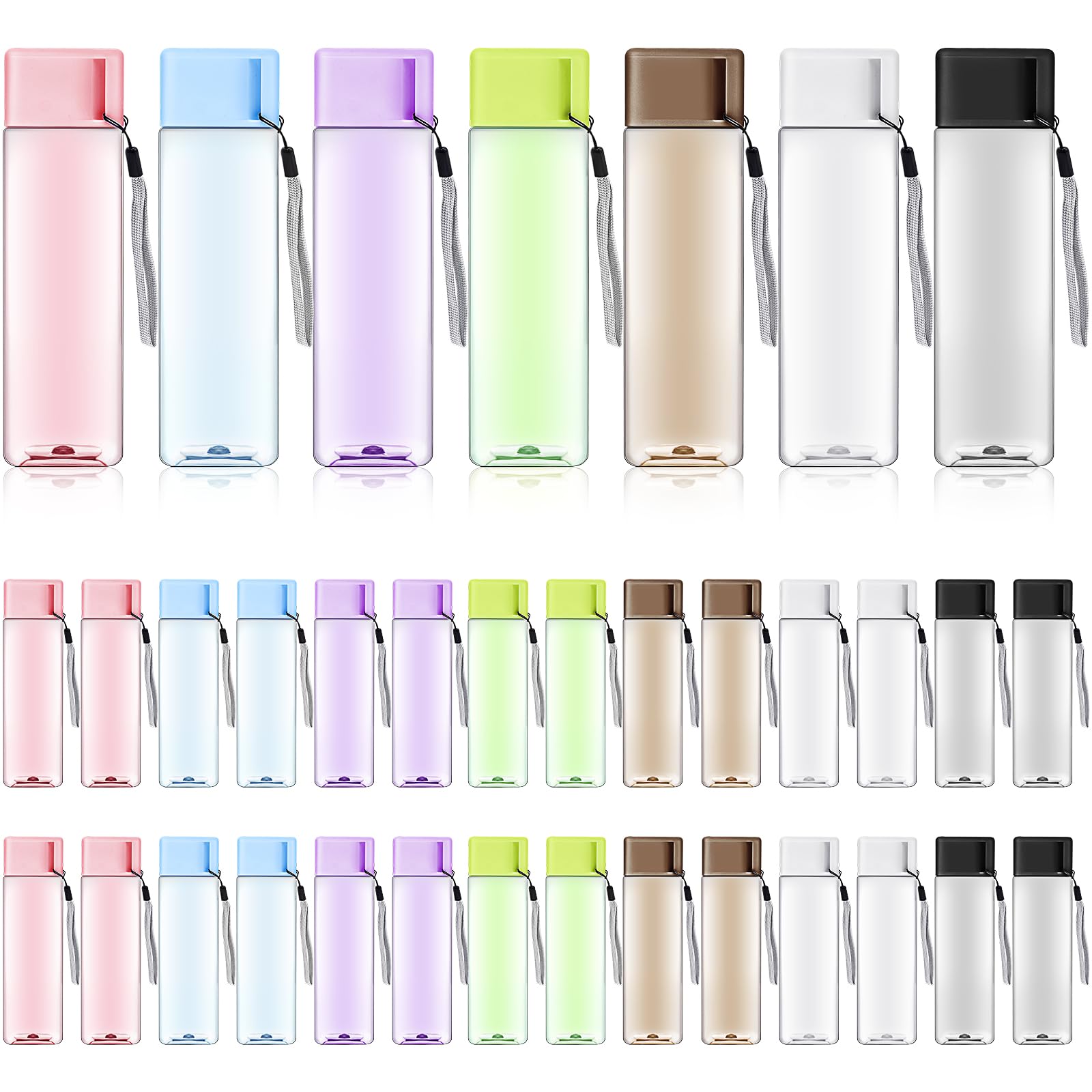 MSYU 35 Pcs Water Bottle Bulk, 500 ml Plastic Sports Bottles with Handle Strap, Portable Gym Water, Large Travel Leak-proof Drinking Bottles for School, Travel, Fitness