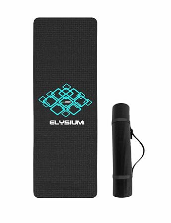 Jaspo Elysium Anti Skid Thick (10 mm) Non Toxic Yoga Mat Fitness & Gym Exercise Mat (Length 72 inches, Width 24 inches) For Men & Women (Cyan Black)