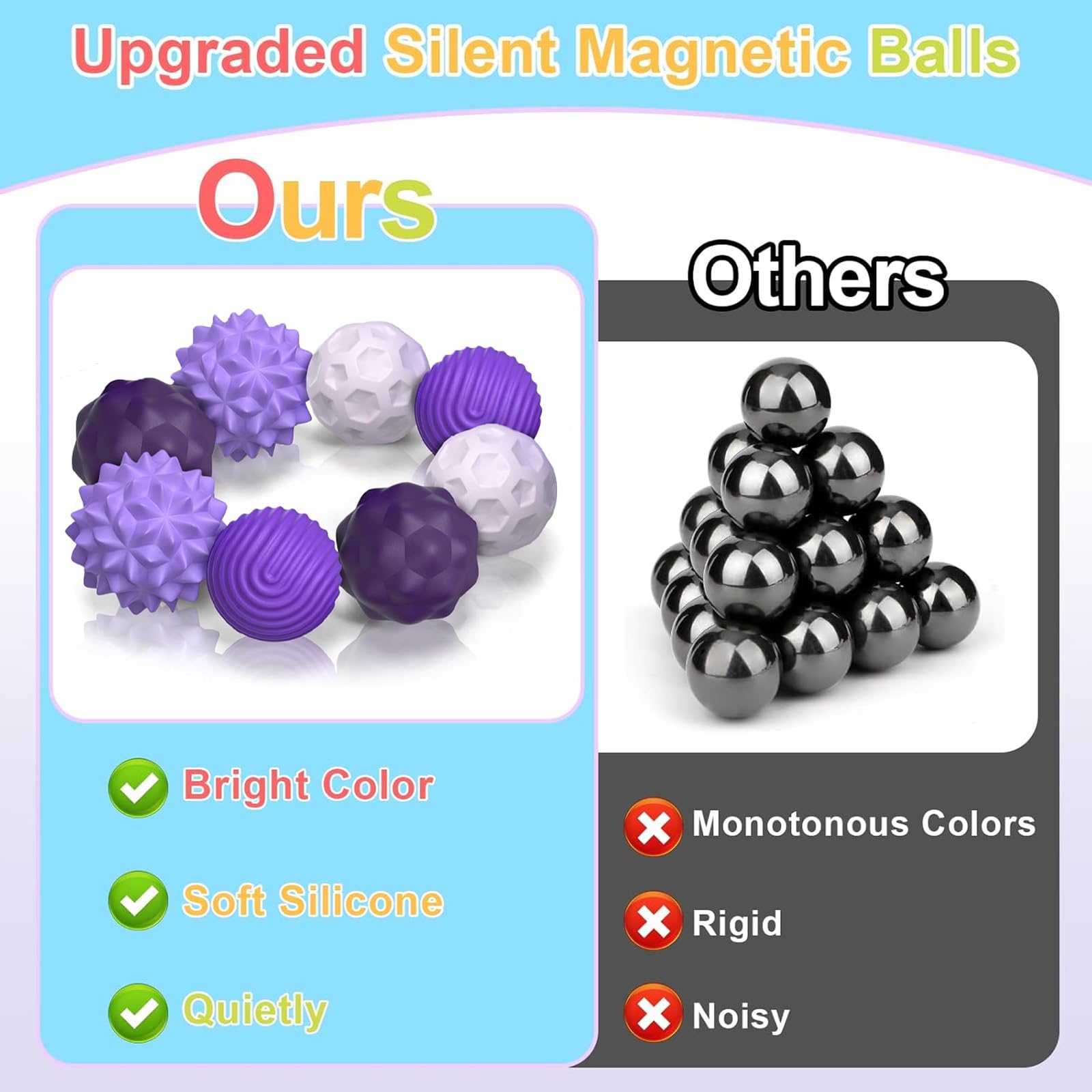 8PCS Magnetic Sensory Fidget Balls, Silicone Magnetic Balls Fidget Toys for Adults Stress Anxiety Relief Sensory Toys - Image 3