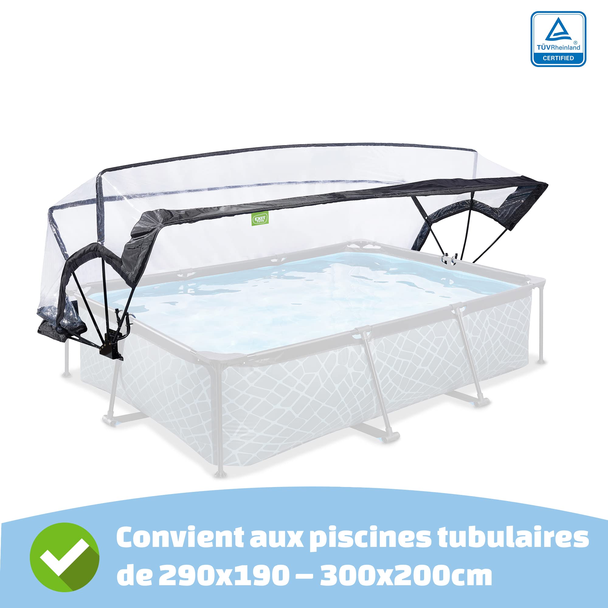 EXIT Toys Dôme Piscine Hors Sol Rectangulaire 300 x 200 cm – Abri Piscine Hors Sol Universel pour Piscines Tubulaires – Compatible Intex et Bestway – Dôme Pliable – Transparent