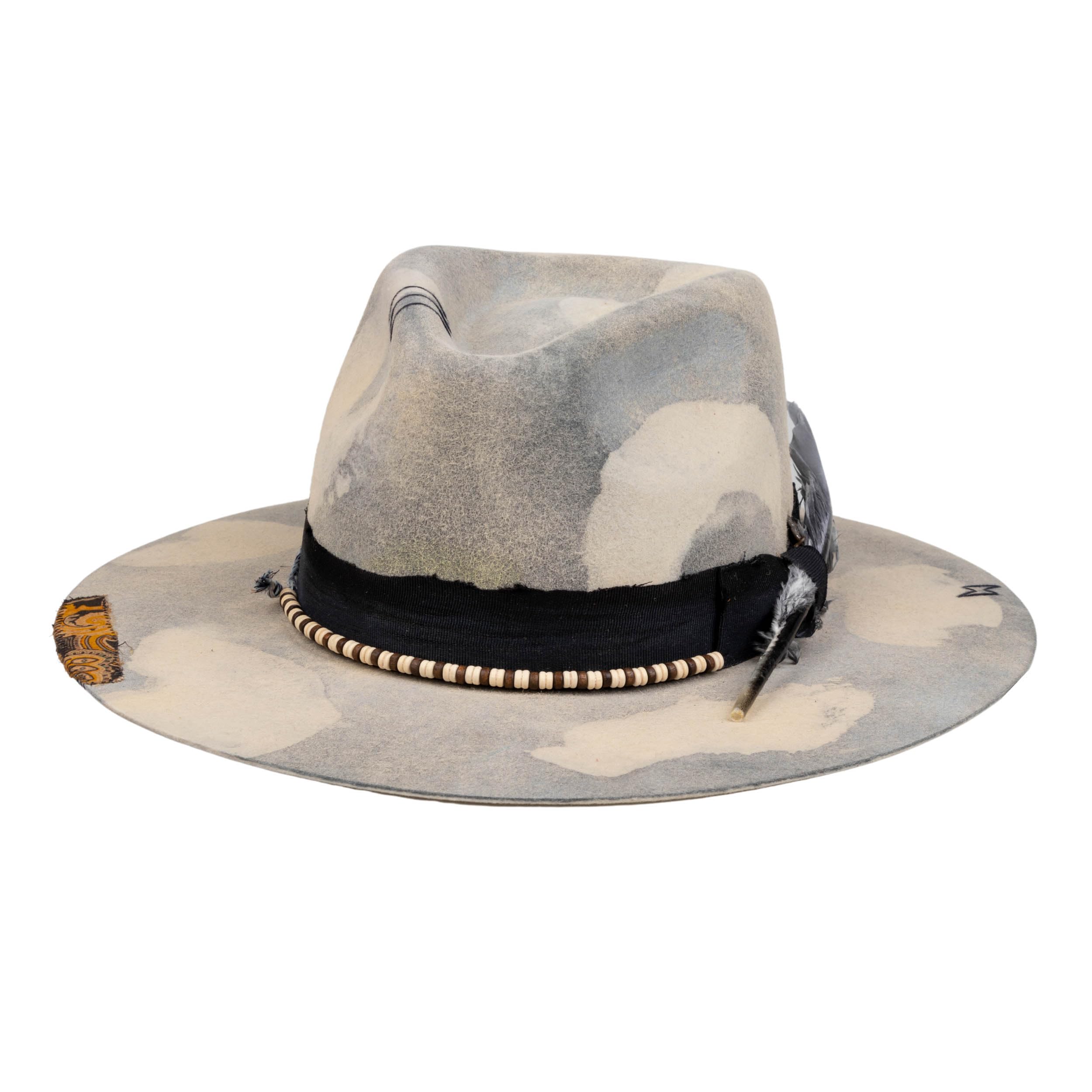 RUEDIGER Vintage Wide Brim Fedora Hats 100% Wool Stiff Felt Hat Rancher Hat with Lightning Logo Handmade Distressed/Burned