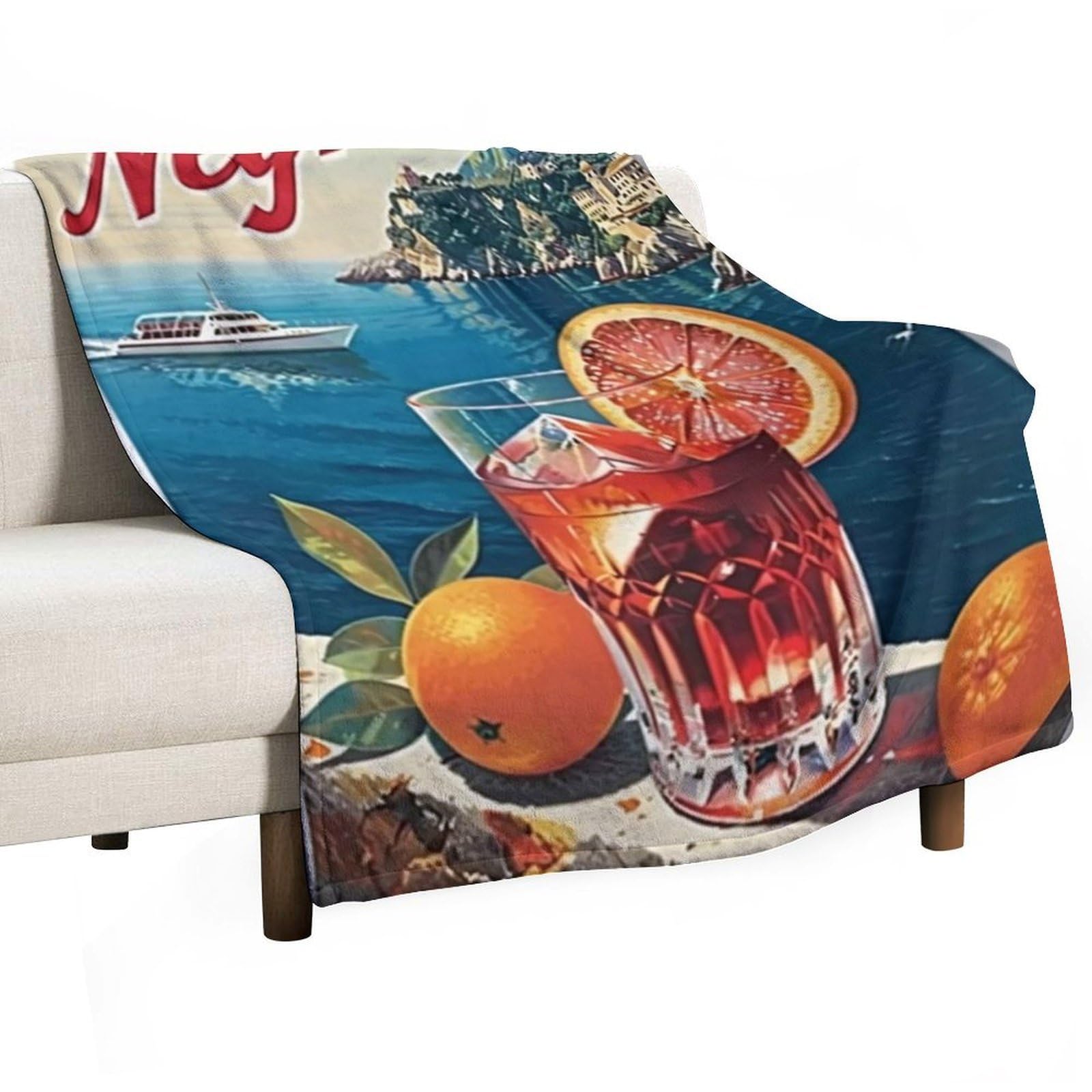 YHGSREUOH Negroni Cocktail Italian Coastal Town 04 Flannel Blankets Fleece Soft Throw Lightweight Plush Gifts for Couch, Bed, Cozy Sofa Plush, Chair, Lovers 175x200cm(70x80in)