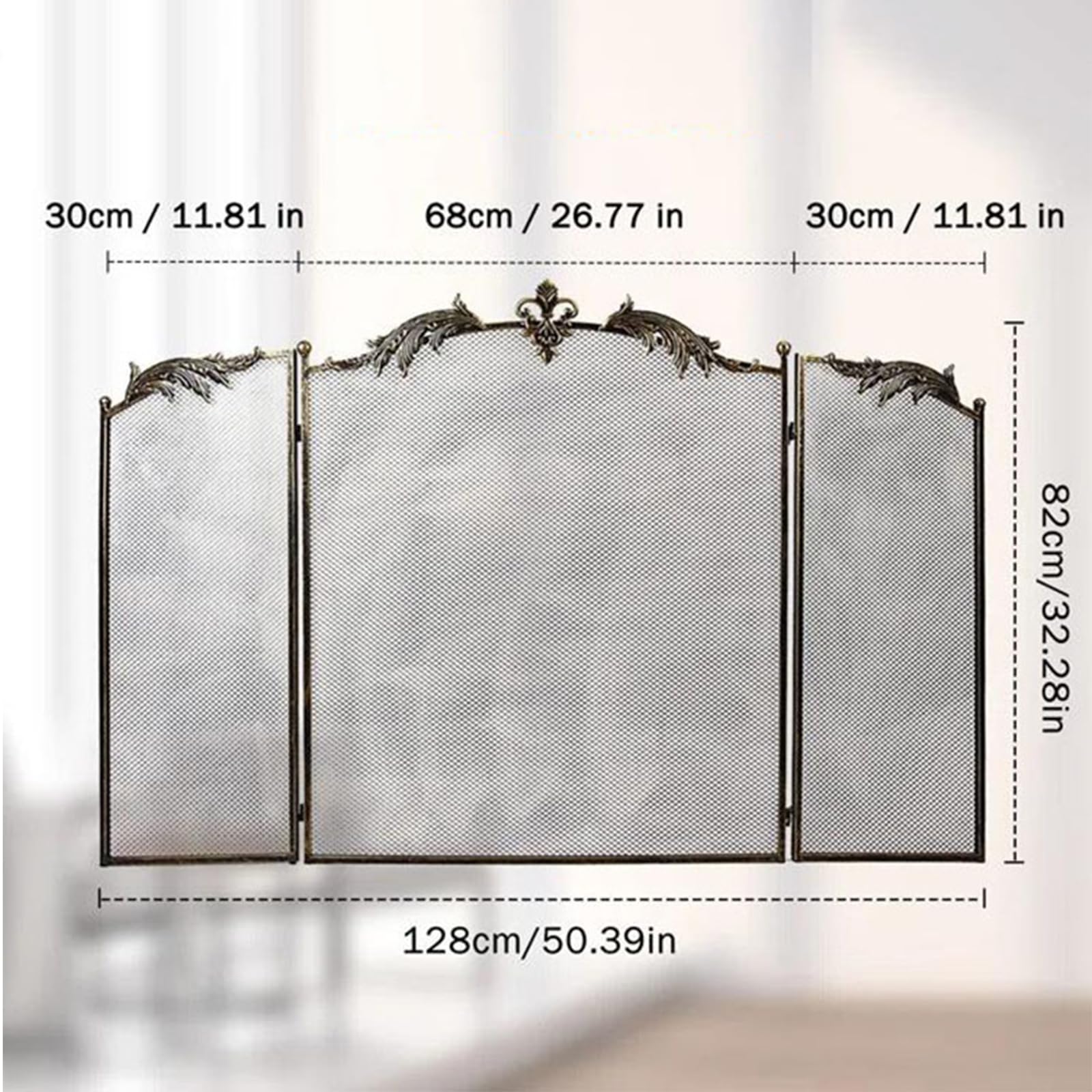 3-Panel Fireplace Screen, Folding, Protector Chimenea,Salvachispas Chimenea leña, Antichispas para Chimeneas de Leña,Rejilla Chimeneas Leña y Estufas, Chimenea Puerta de pie Malla Decorativa