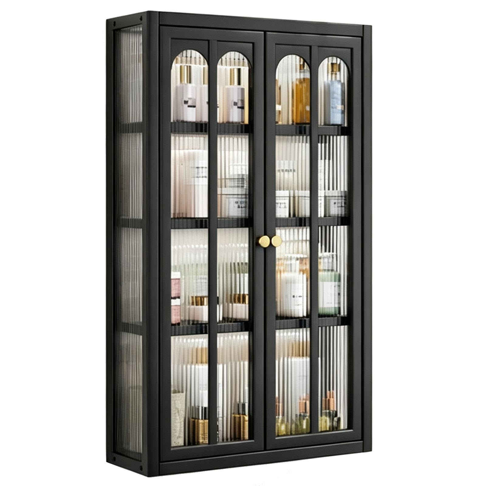 Edelstahl Wandschrank, Geriffeltes Glas Doppeltür 30kg Tragfähigkeit