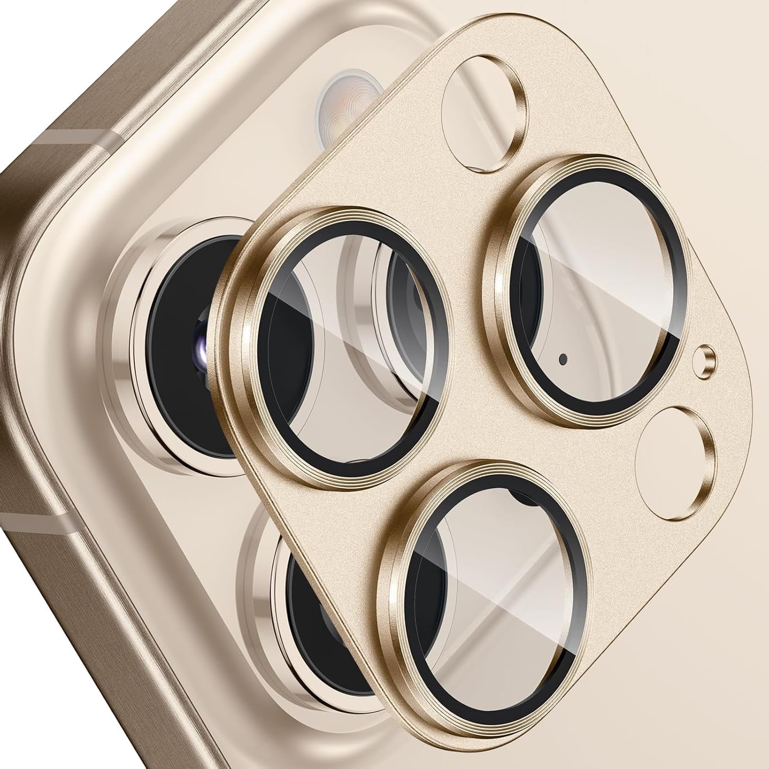 CADYFWYV for iPhone 16 Pro/iPhone 16 Pro Max Camera Lens Protector, [Military Grade Shatterproof] [Strong Adsorption] Metal Aluminum Alloy Tempered Glass Screen Protector(Desert Titanium)