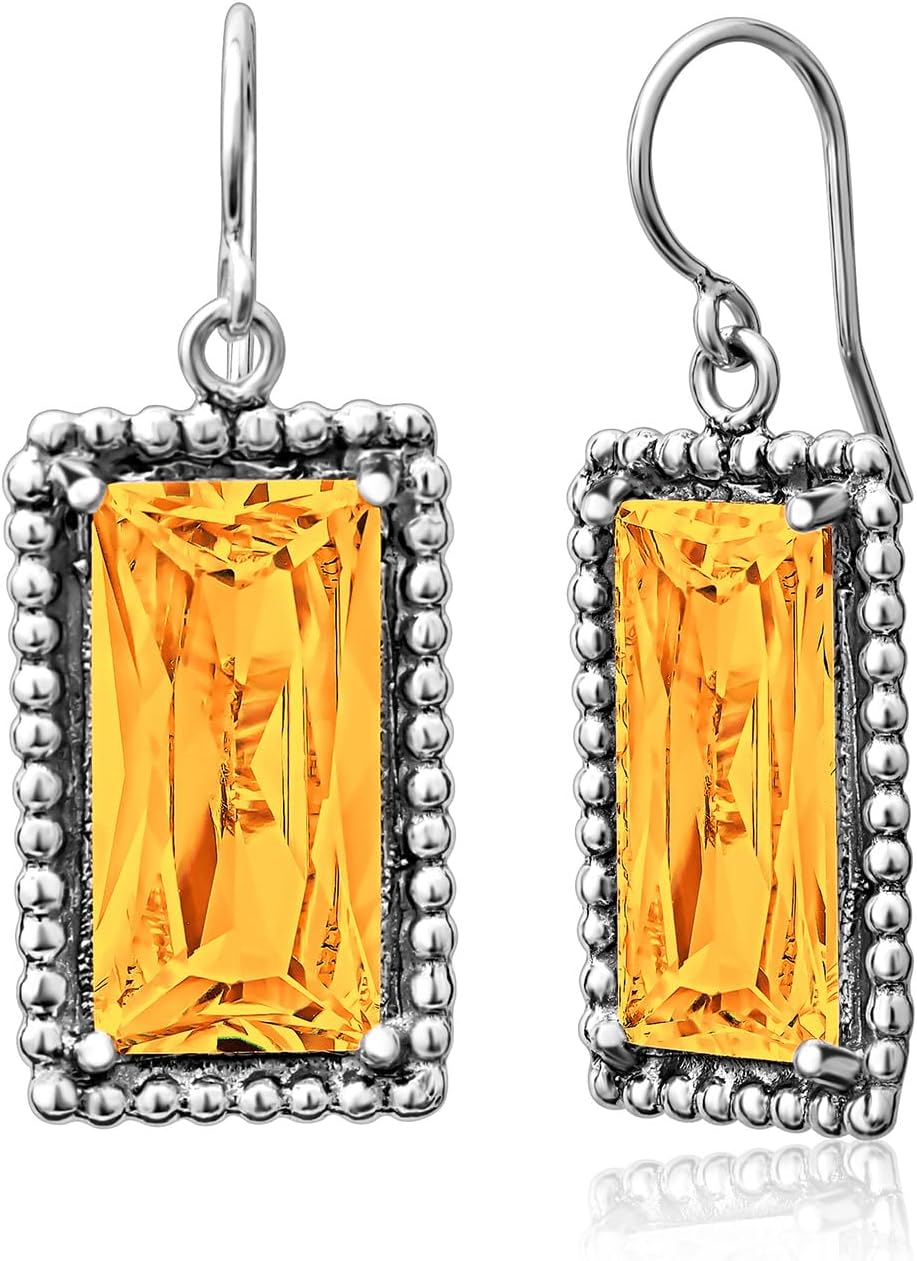 Jean Rachel Jewelry 925 Sterling Silver Dangle Earrings for Women - Baguette with Cubic Zirconia Vintage Design - Hypoallergenic, Lead & Nickel Free - Artisan Handcrafted Statement Earrings