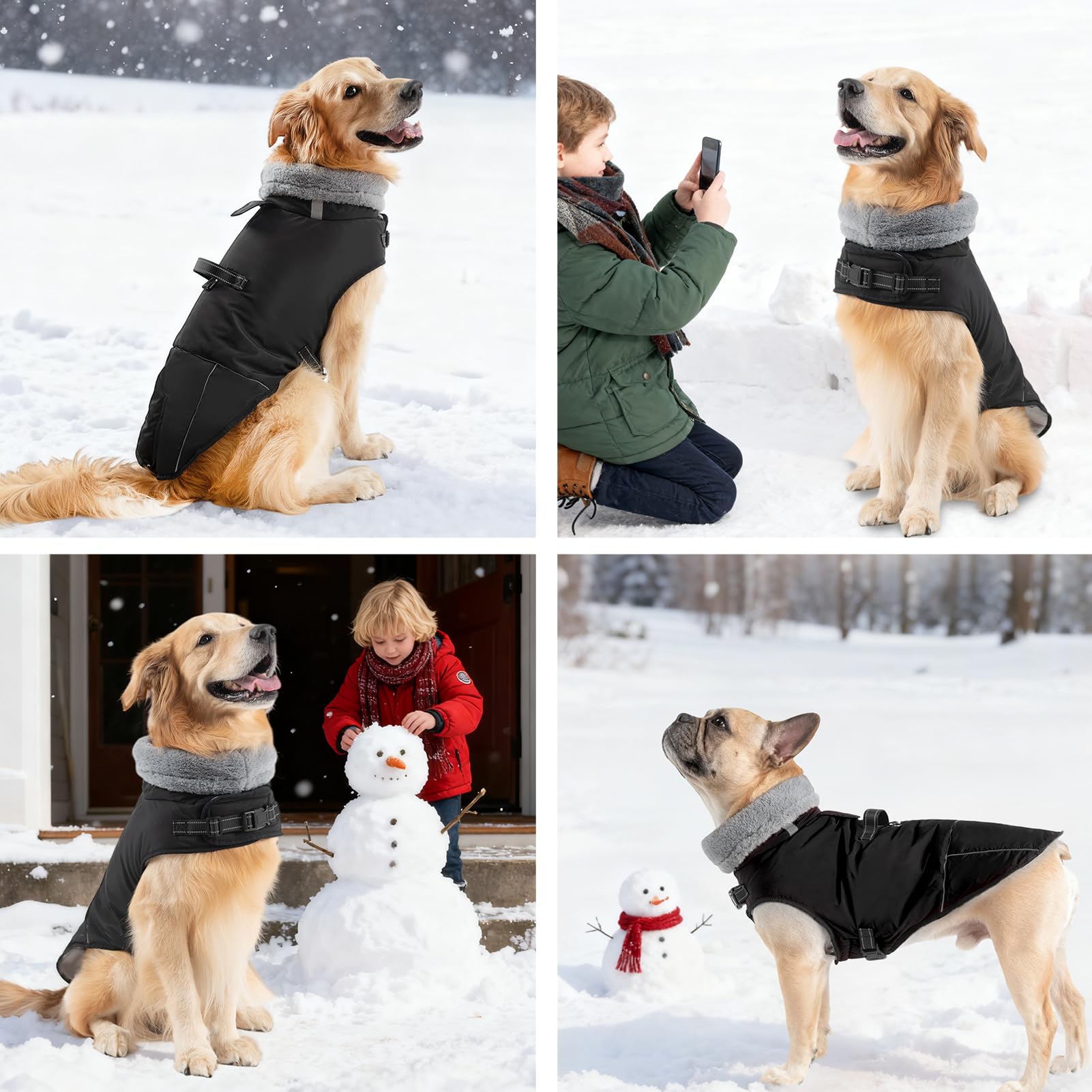 Mihachi Veste d'hiver chaude pour chien de taille moyenne, veste imperméable avec harnais en polaire réfléchissante intégrée pour animaux de compagnie, manteaux par temps froid