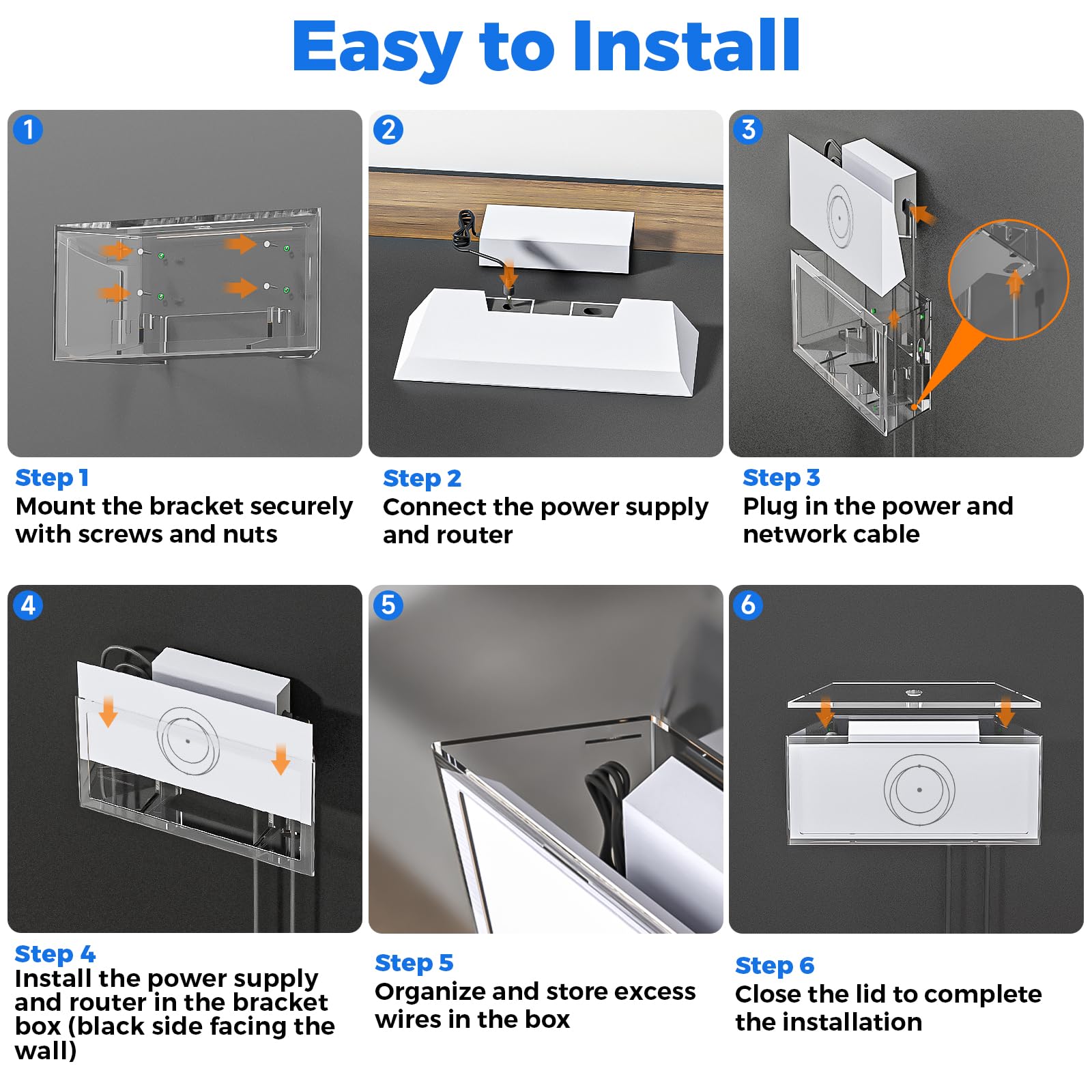 CUHIOY Supporto da parete per router Starlink V4 V3 Gen 3, scatola acrilica trasparente | Supporto da scrivania, adatto per sistema Wi-Fi standard a rete 4X, staffa di alimentazione, supporto organizer per cavi