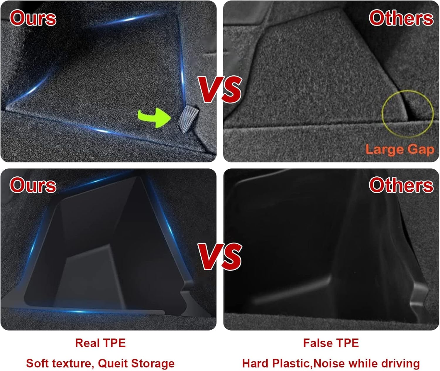 x xotic tech for 2020 2021 Tesla Model Y Trunk Organizer, (Proprietary Design) Waterproof Rear Trunk Storage Bins Side Box with Carpeted Lip Interior Accessories Set of 2 for 5-Seater