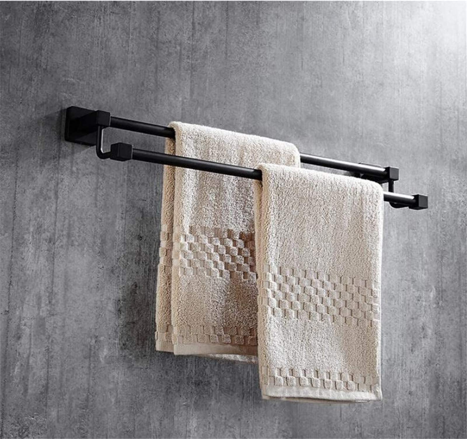 Porte-serviettes simple double barre noir pour salle de bain sans perforation