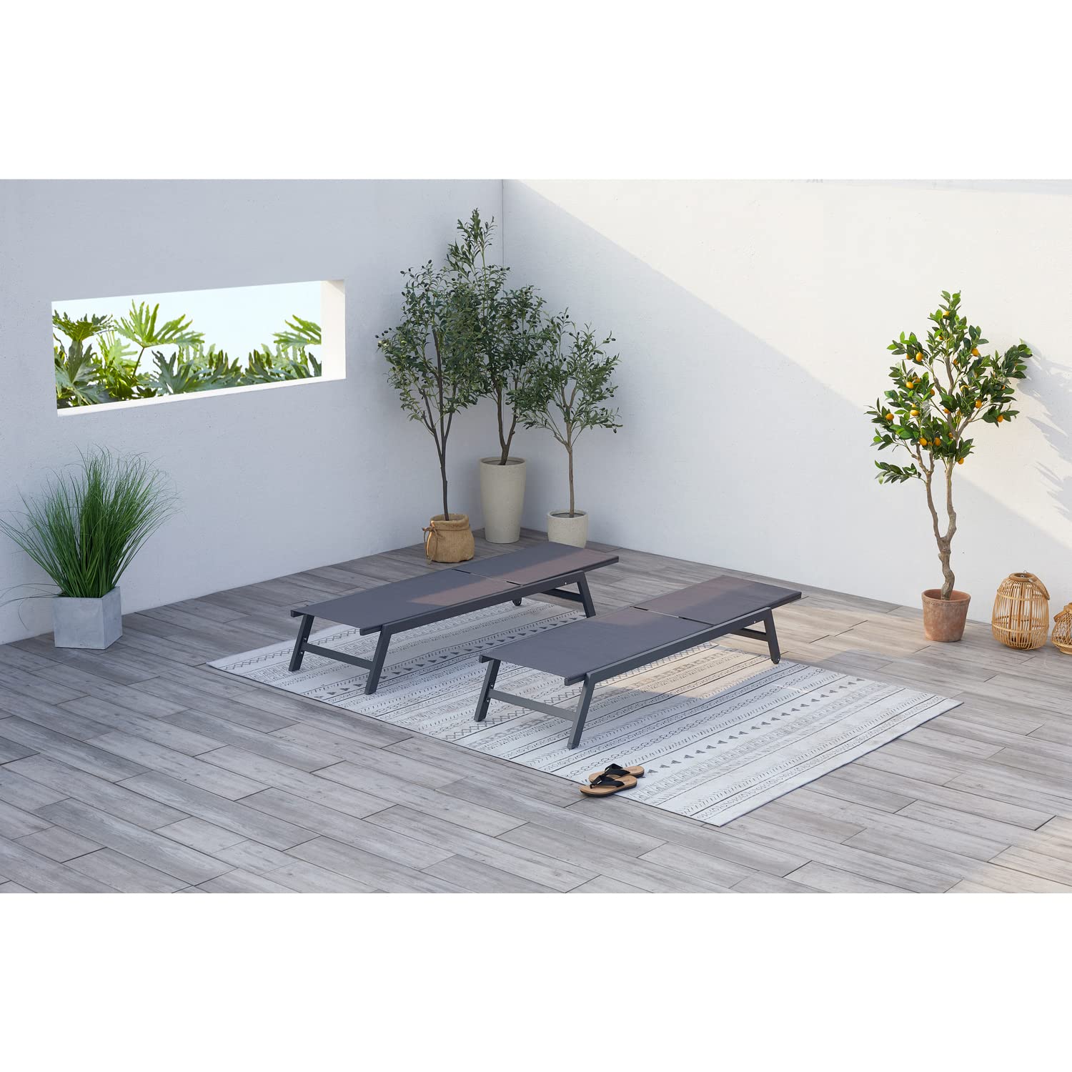 Concept-Usine | Juego De 2 Tumbonas Reclinables | Tumbona al Aire Libre | Gris Prato | 2 Ruedas | Respaldo Ajustable de Aluminio y textileno | Jardín Terraza Playa Piscina