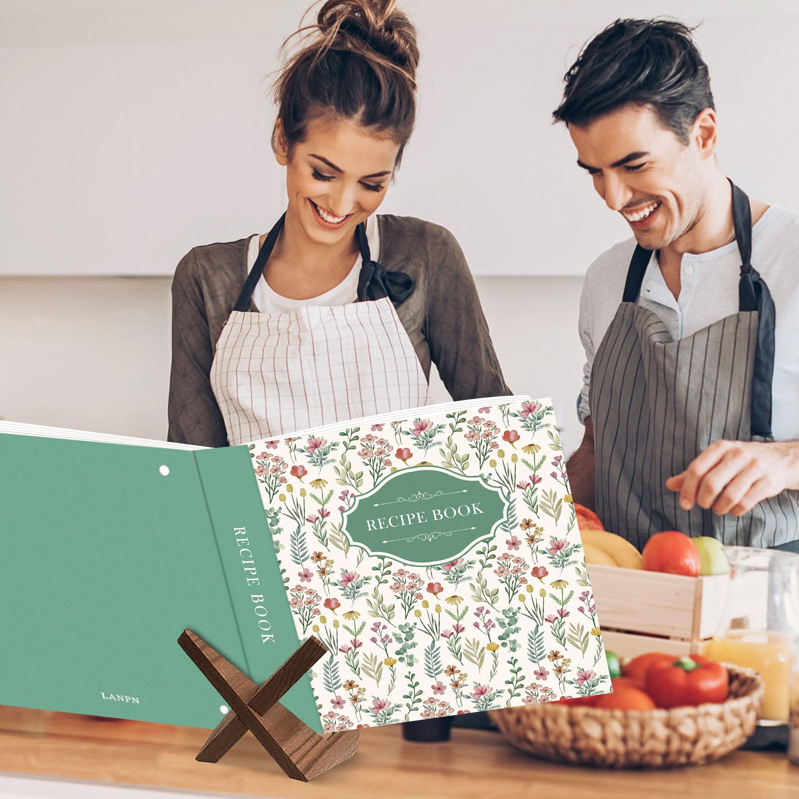 Lanpn Raccoglitore per Ricette, libro Ricettario a 3 Anelli Quaderno per Ricette da Scrivere con 8 Divisori & 2 Adesivi, Recipe Binder Cook Book Journal to Write in Your Own Recipes, Verde, Inglese