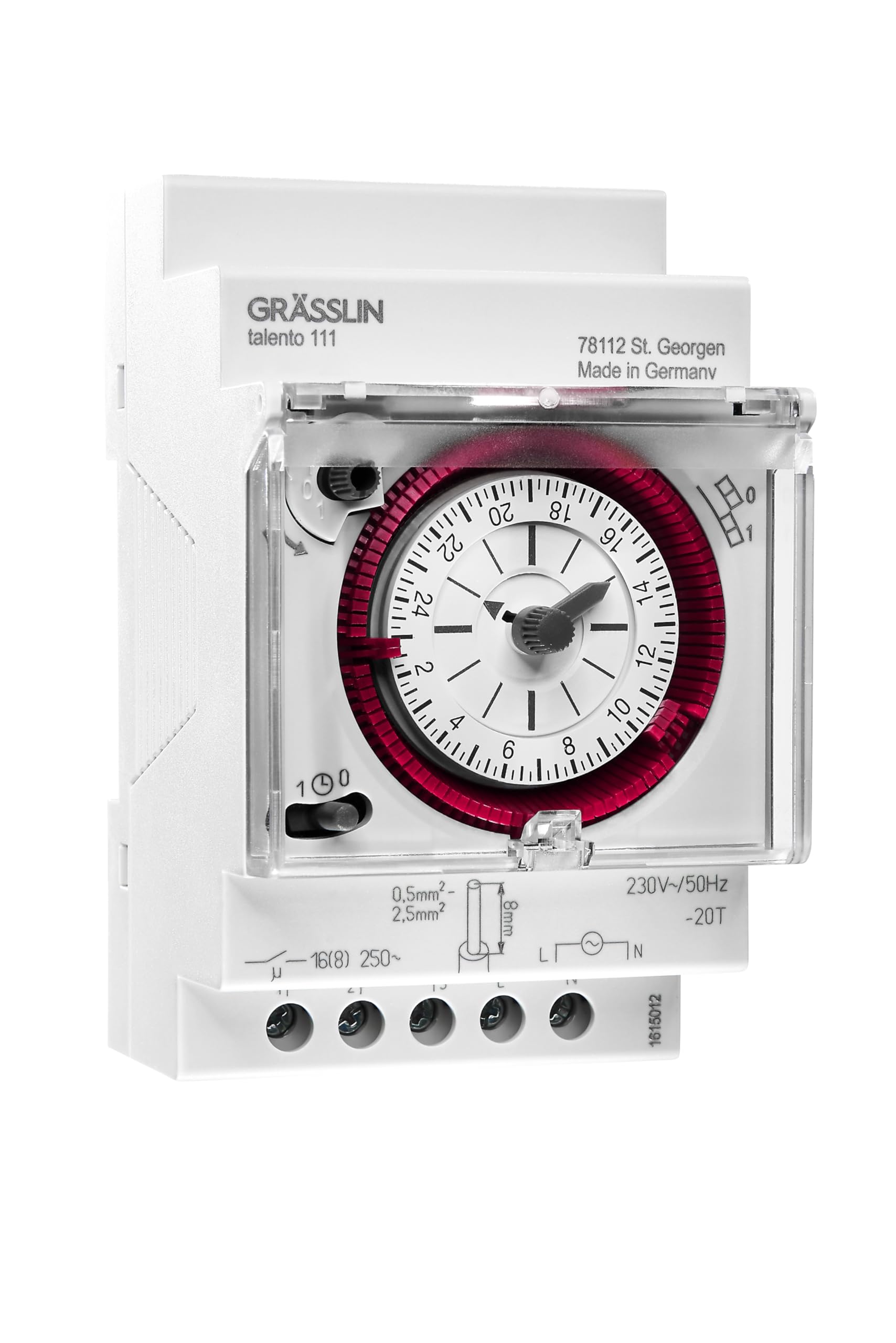 01.28.1001.1 talento 111 SK Horloge analogique Rail DIN 3 modules | Montage rail DIN, mécanique, 1 canal, programme journalier, borne à vis, pas de 15 min, LED 180 W, halogène 1100 W, IP20