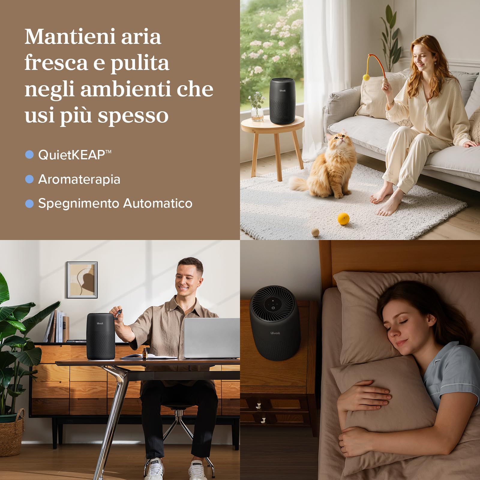 Levoit Purificatore d'Aria con Filtro HEPA, 7 Watt, per Cameretta, Nero — immagine 5 di 11