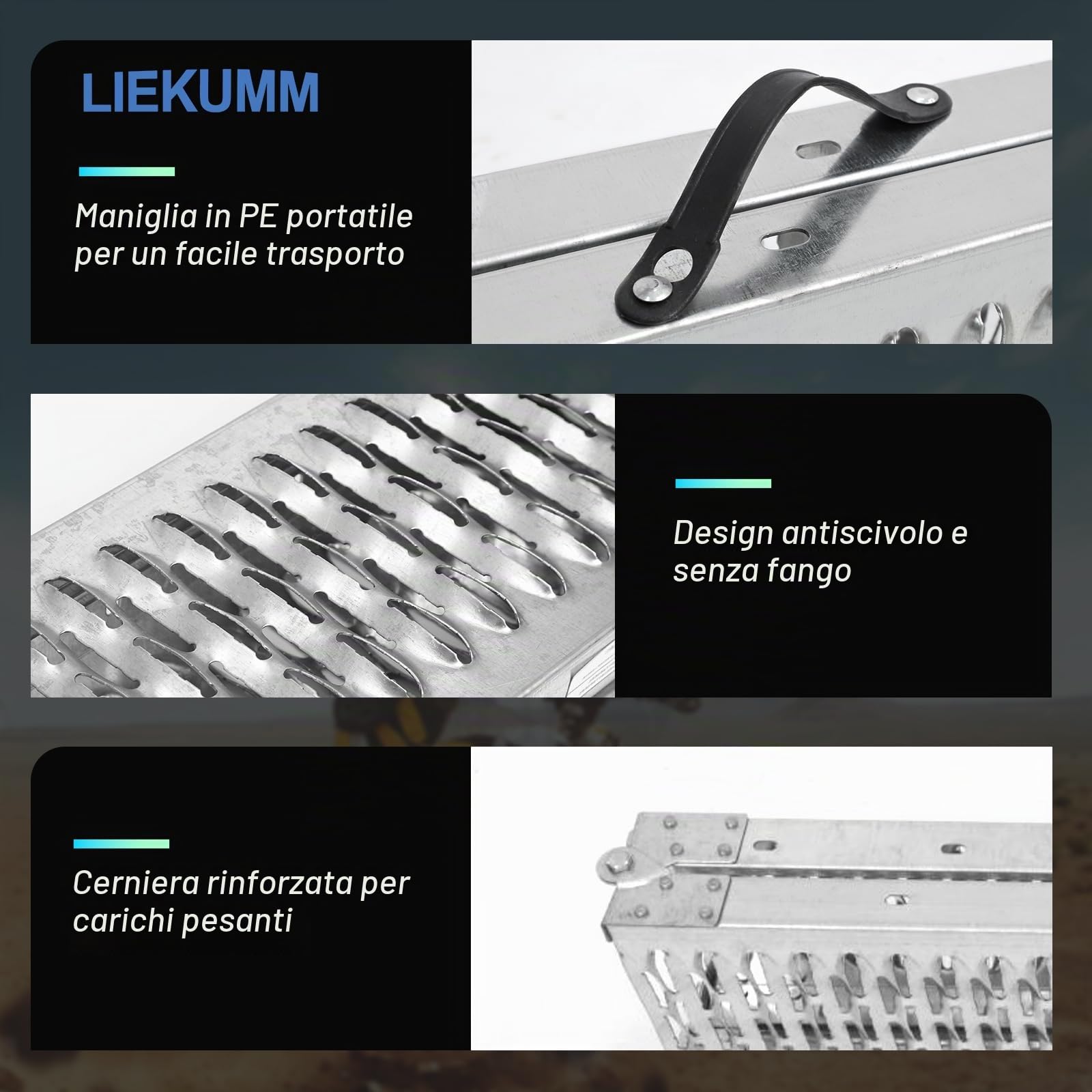 LIEKUMM - Rampa di carico, 170 x 22 cm, capacità di carico 440 kg, in acciaio bi-Fold resistente, per camion e rimorchi, kit di rampe separate per l'installazione fai da te (confezione da 2)