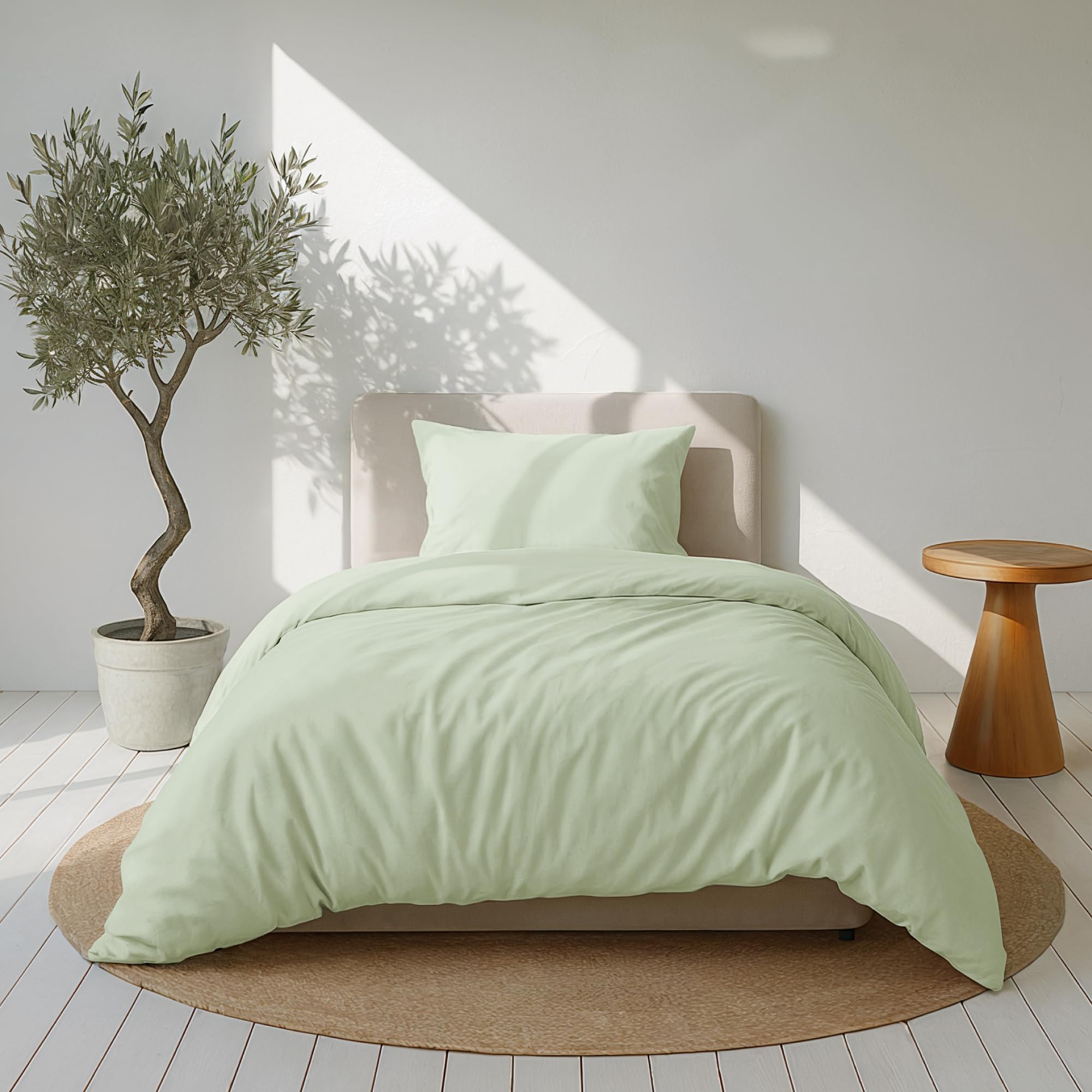 Dreamzie Bettwäsche Set 155x220 Mako Satin - Grün - Bettbezüge 155x220 cm mit 1 Kissenbezüge 80x80 cm - Oeko-Tex Zertifiziert - Bettwäsche 155x220 Baumwolle 2teilig