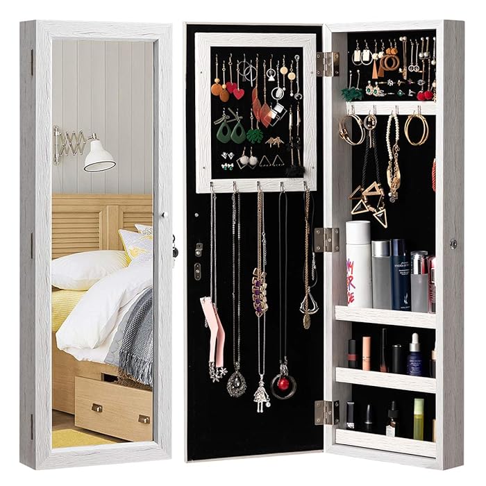 Buy HollyHOME Mirrored Jewelry Lockable Wall Door Mounted