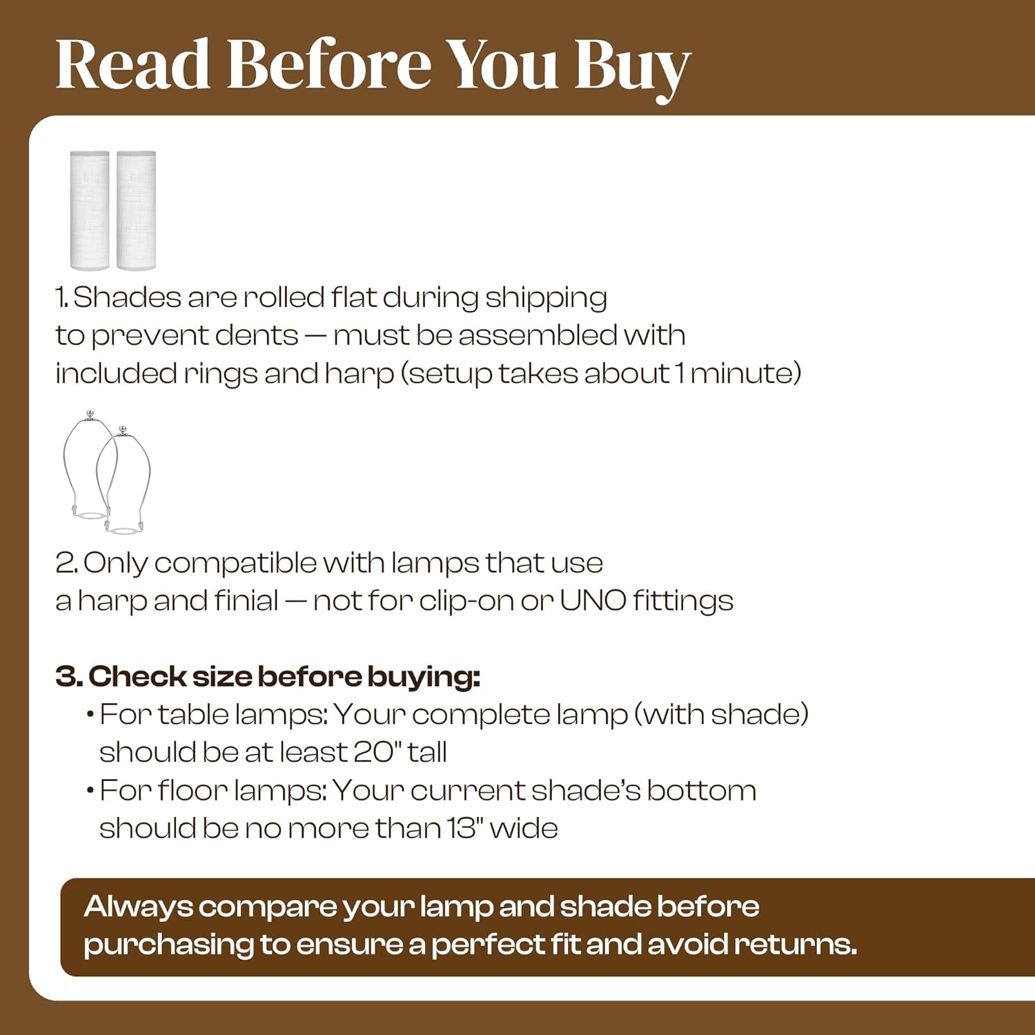 Lamp Shades Set of 2–𝟏𝟏.𝟔” 𝐓𝐨𝐩 𝐱 𝟏𝟐.𝟔” 𝐁𝐨𝐭𝐭𝐨𝐦 𝐱 𝟗.𝟖” 𝐇𝐢𝐠𝐡 Drum Lamp shades–Fits Harp-Style Bedside & Floor–Easy Assembly(Ships Rolled Flat) (White - Pack of 2, Medium)